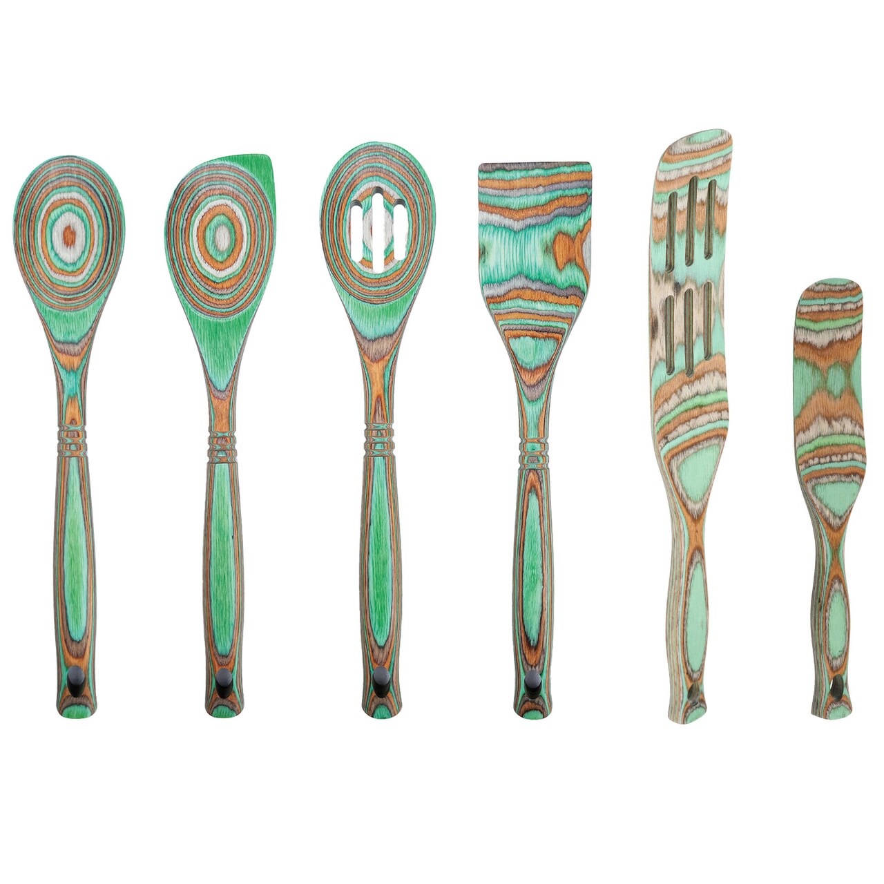 Island Bamboo Pakkawood 6 Piece Cooking and Serving Utensil Set, Spatula, Spoon, Spurtle